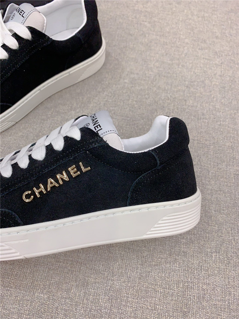 Ch**el black suede leather lace-up trainers