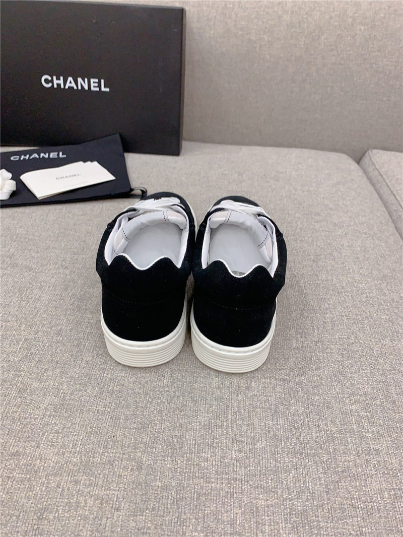Ch**el black suede leather lace-up trainers