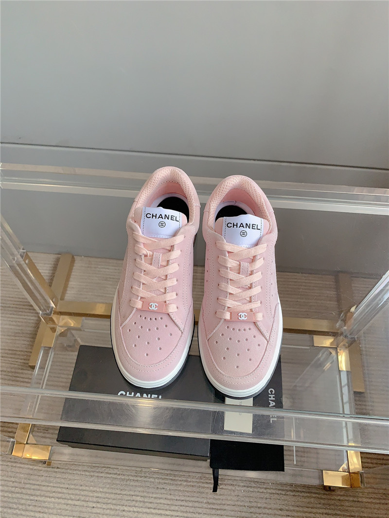 Ch**el pink calfskin lace-up sneakers