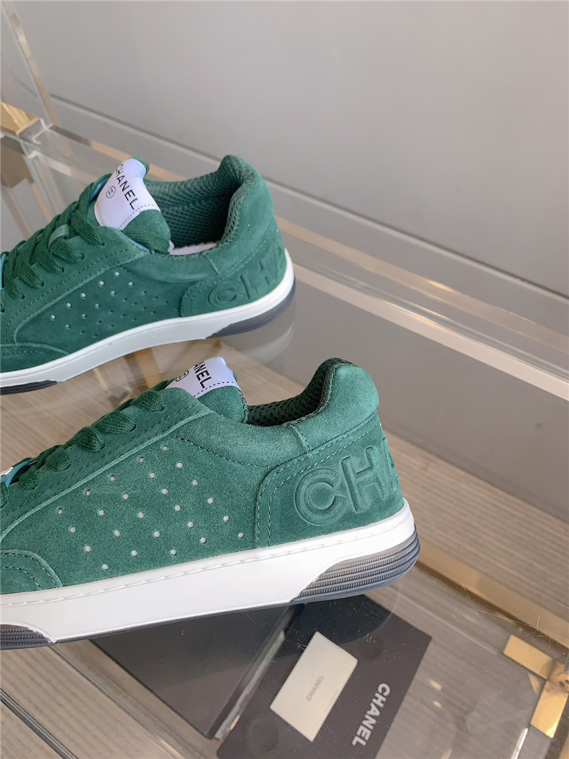 Ch**el green suede lace-up sneakers