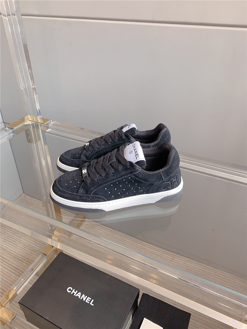Ch**el black suede lace-up sneakers