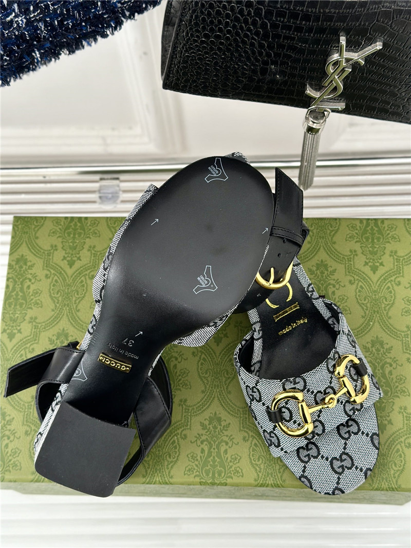 Gvc*1 horsebit sandal in black and white gg canvas