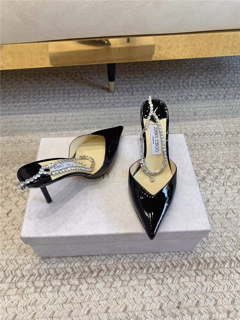 J1m*y Ch00 saeda sandal 100 black patent with crystal
