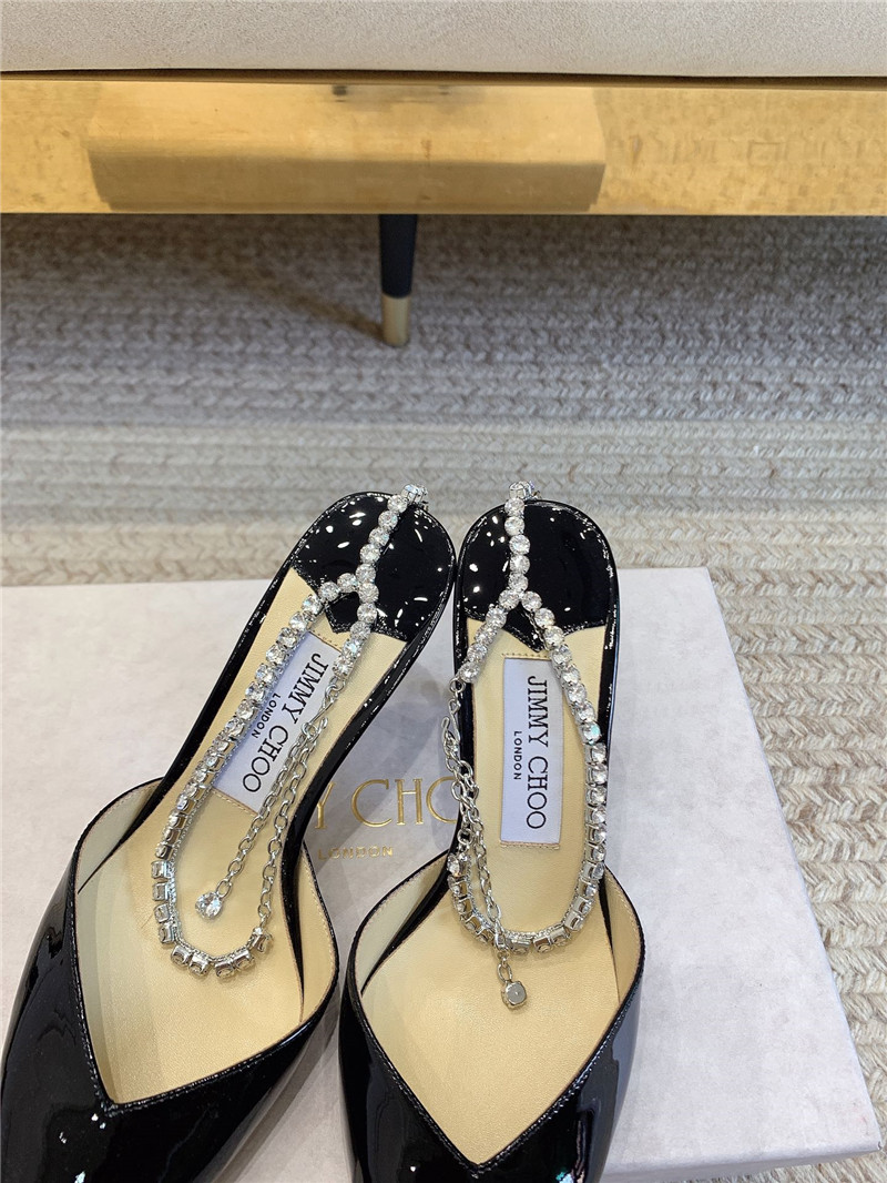 J1m*y Ch00 saeda sandal 100 black patent with crystal