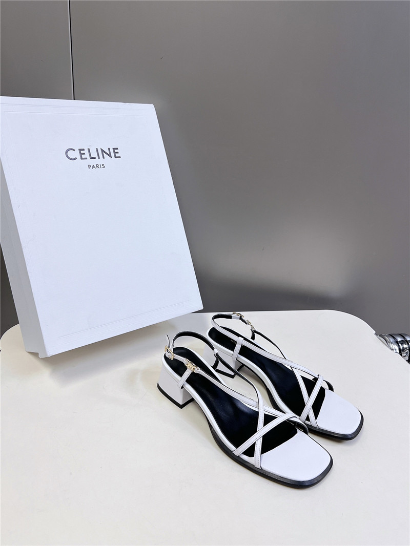 Ce1i*e cuir triomphe white lambskin flat sandals
