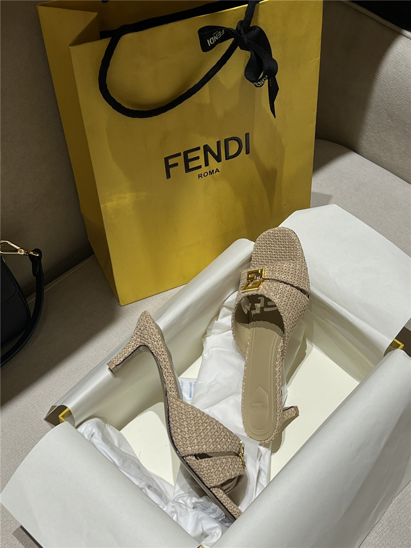 F**di ffold beige cotton fiber sandal mules