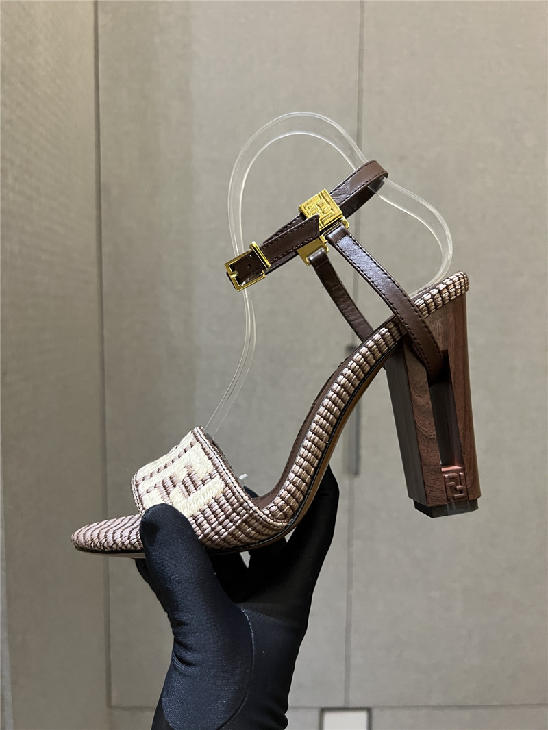 F**di delfina brown cotton fiber heel sandals