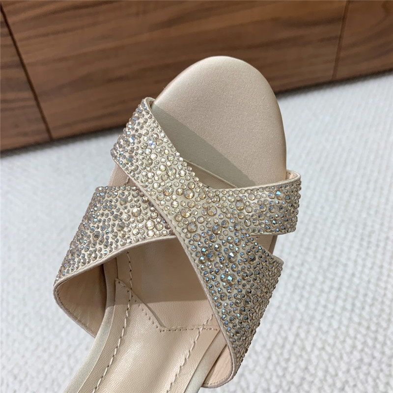 D10r tribales beige suede heeled slides with strass