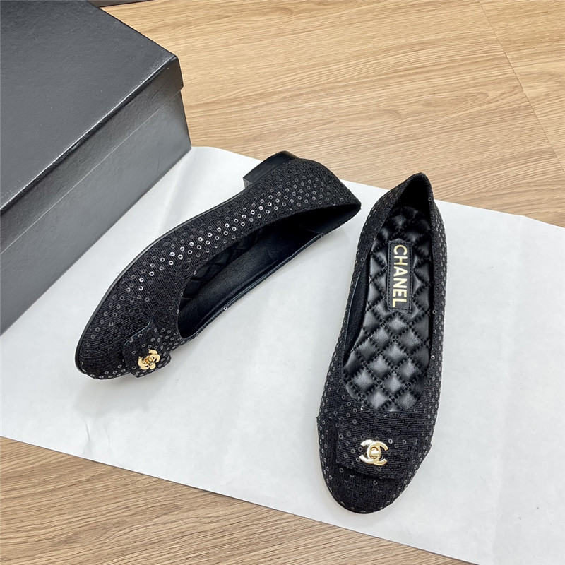 Ch**el ballet flats in black glittered tweed