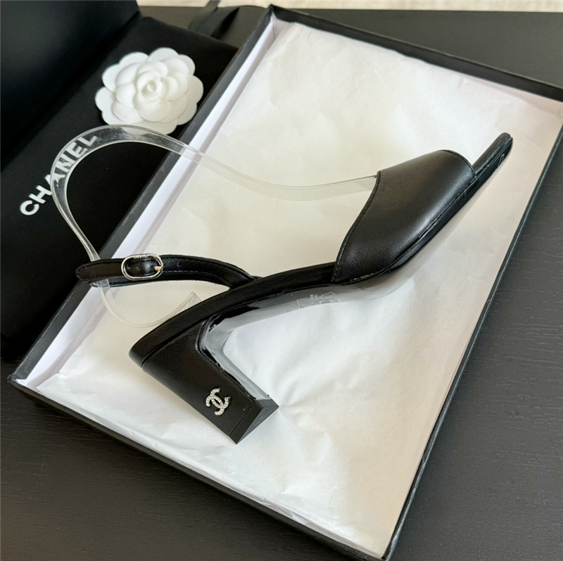 Ch**el black leather open toe slingback sandals