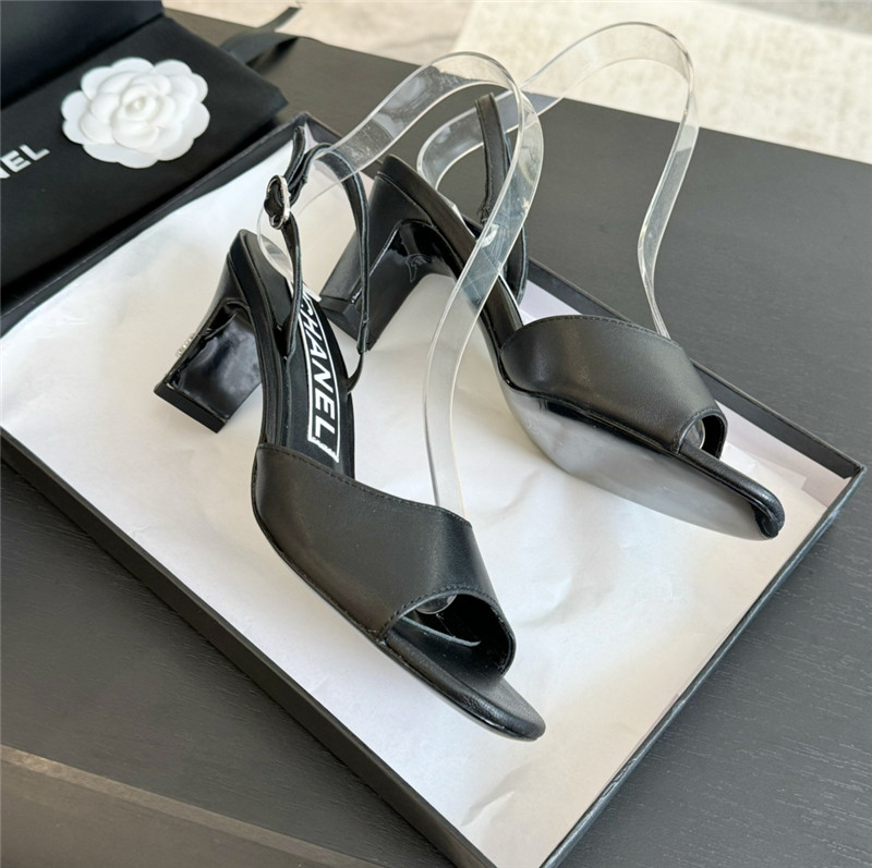 Ch**el black leather open toe slingback sandals