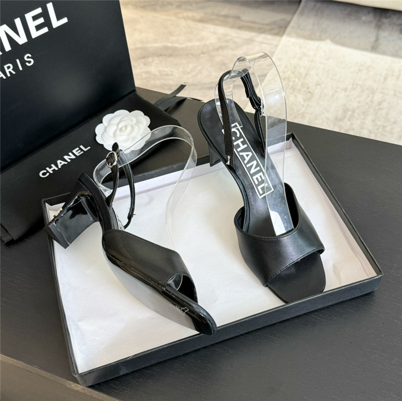 Ch**el black leather open toe slingback sandals