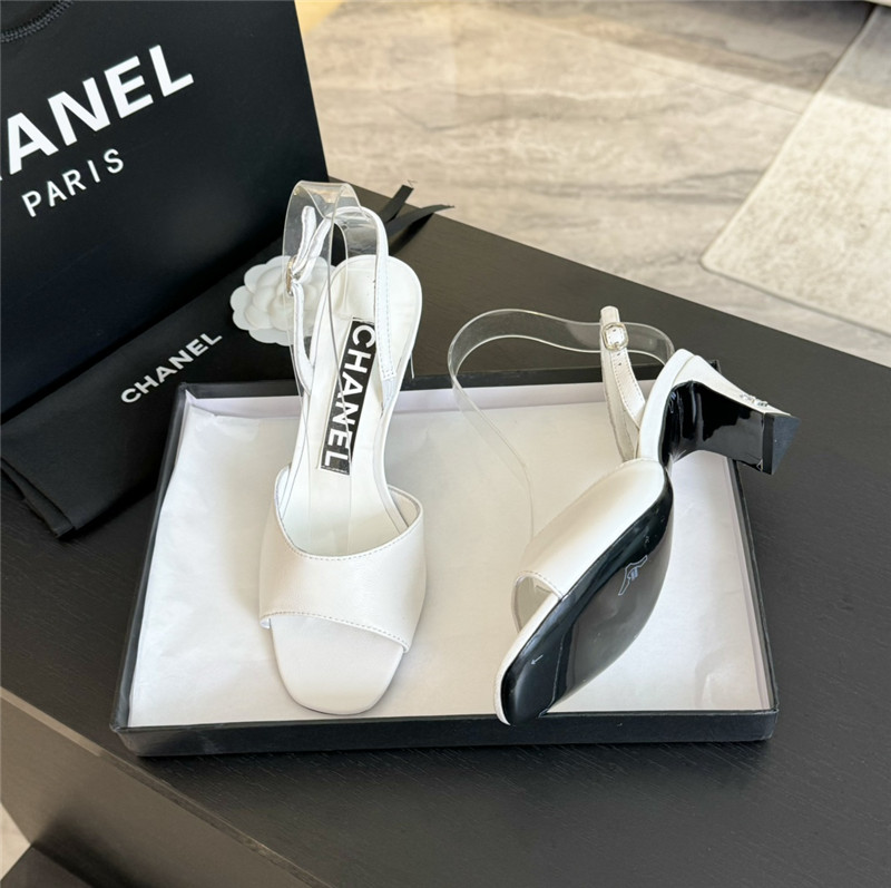 Ch**el white leather open toe slingback sandals
