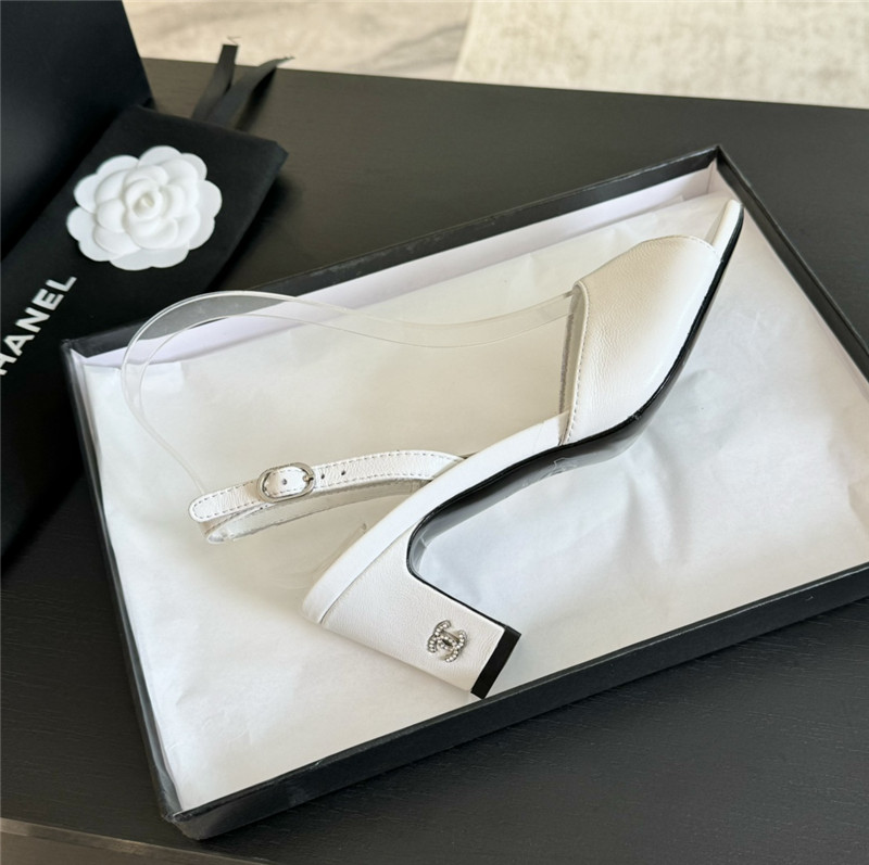 Ch**el white leather open toe slingback sandals