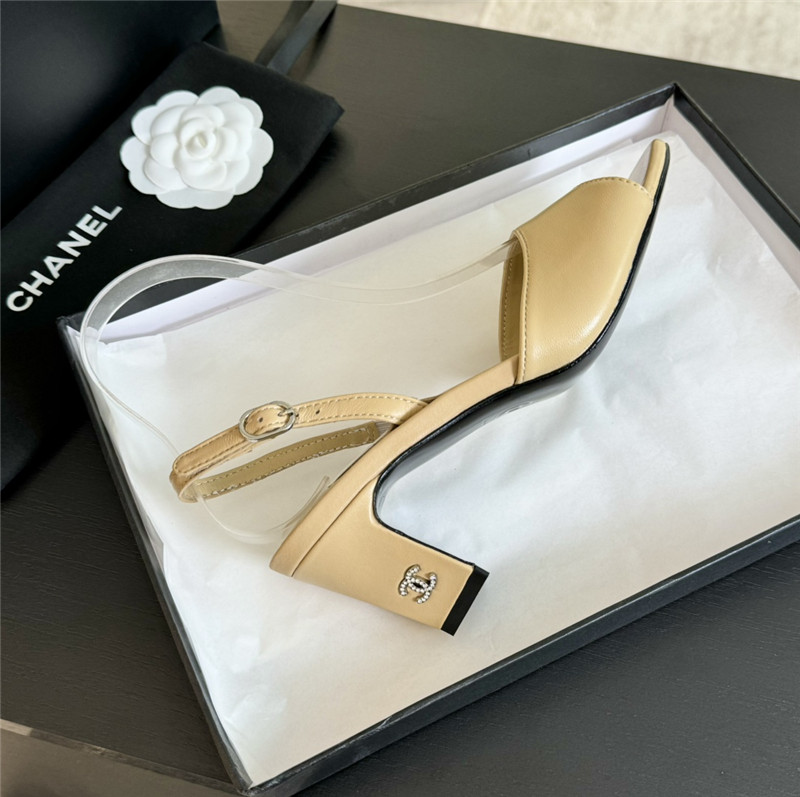 Ch**el beige leather open toe slingback sandals