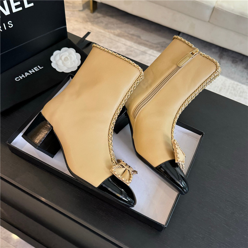 Ch**el calfskin bow patent leather ankle boots