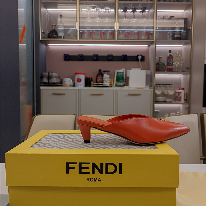 F**di ffold low-heeled mule pumps orange leather