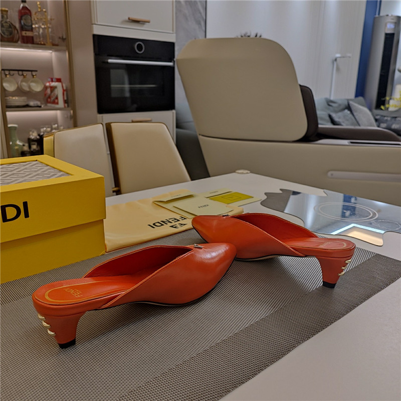 F**di ffold low-heeled mule pumps orange leather