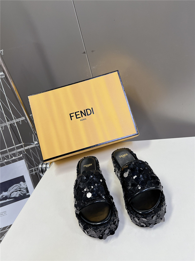F**di black glitter platform slides