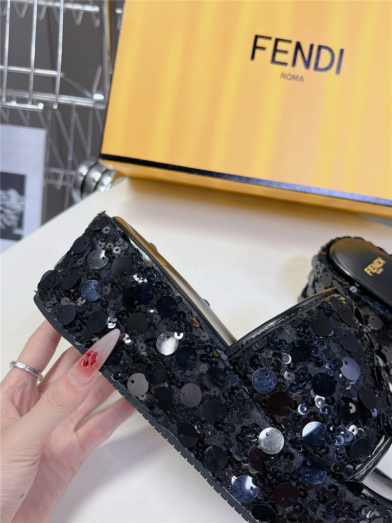 F**di black glitter platform slides