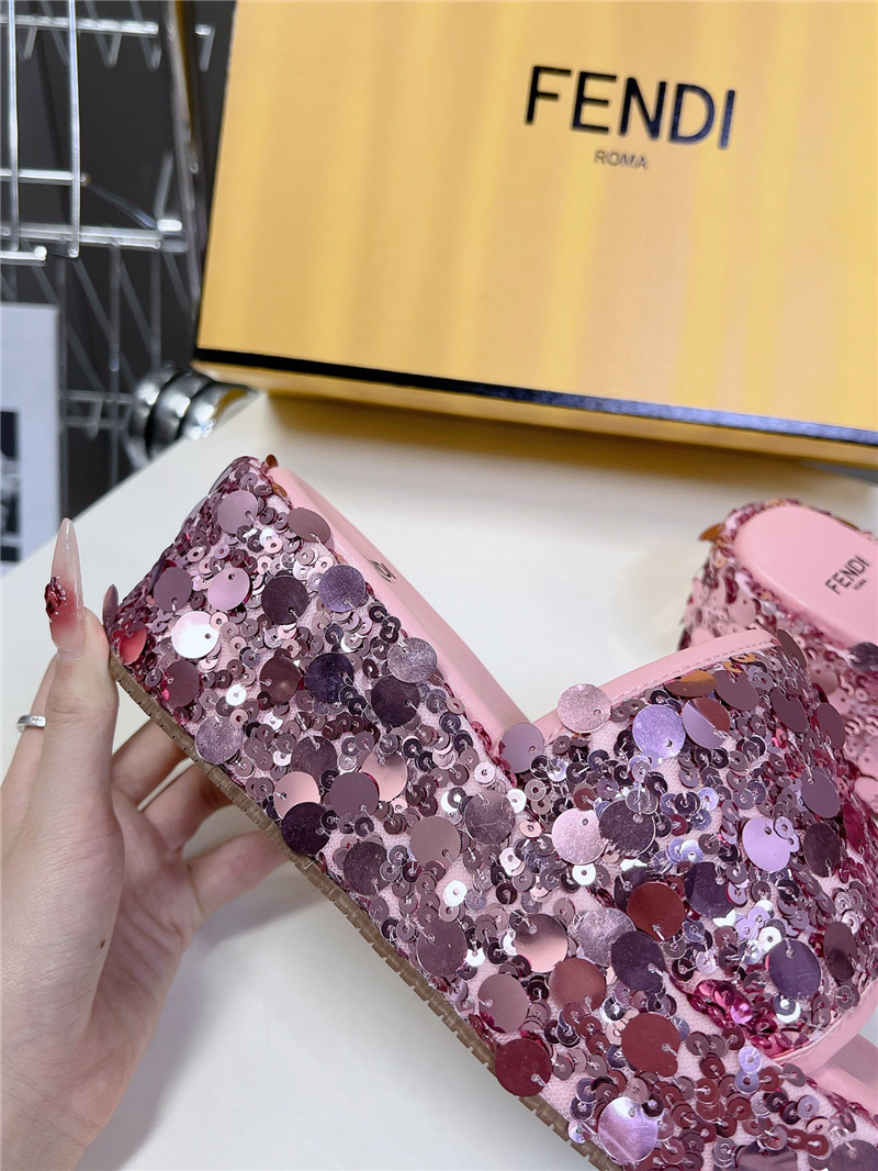 F**di pink glitter platform slides