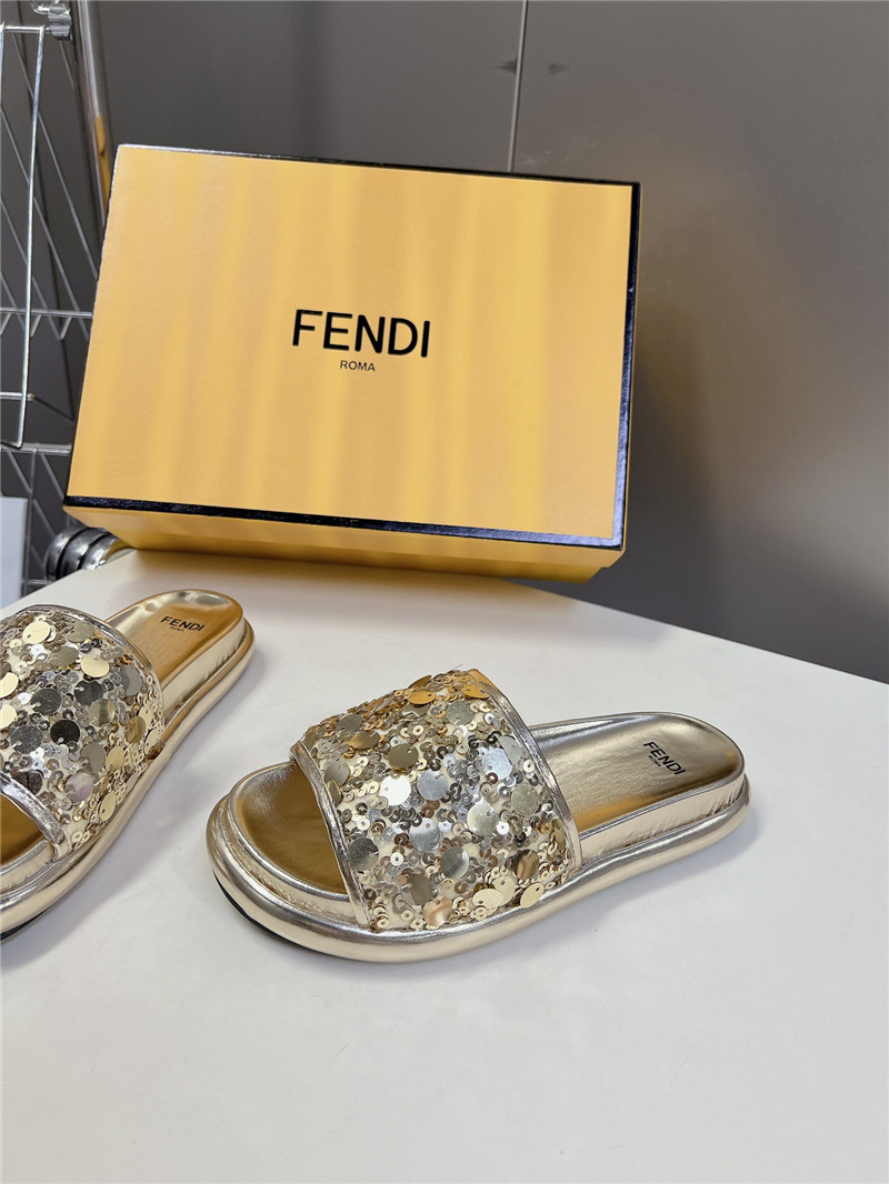 F**di gold glitter rubber sole slides