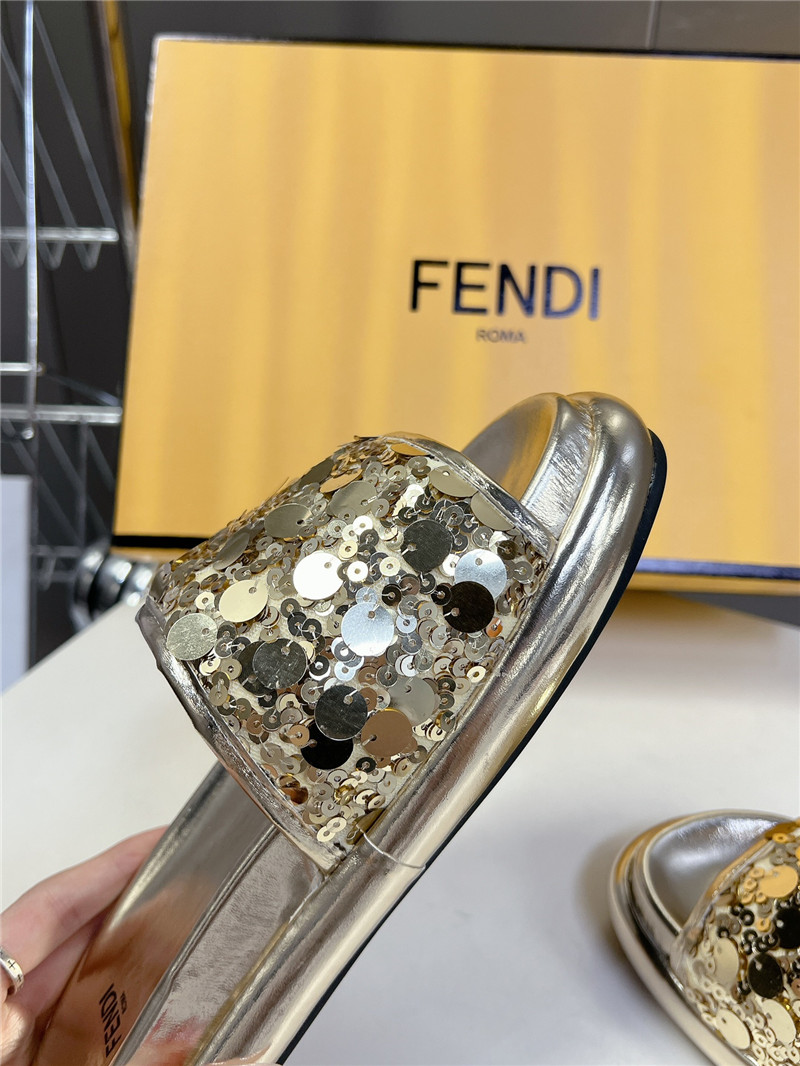 F**di gold glitter rubber sole slides