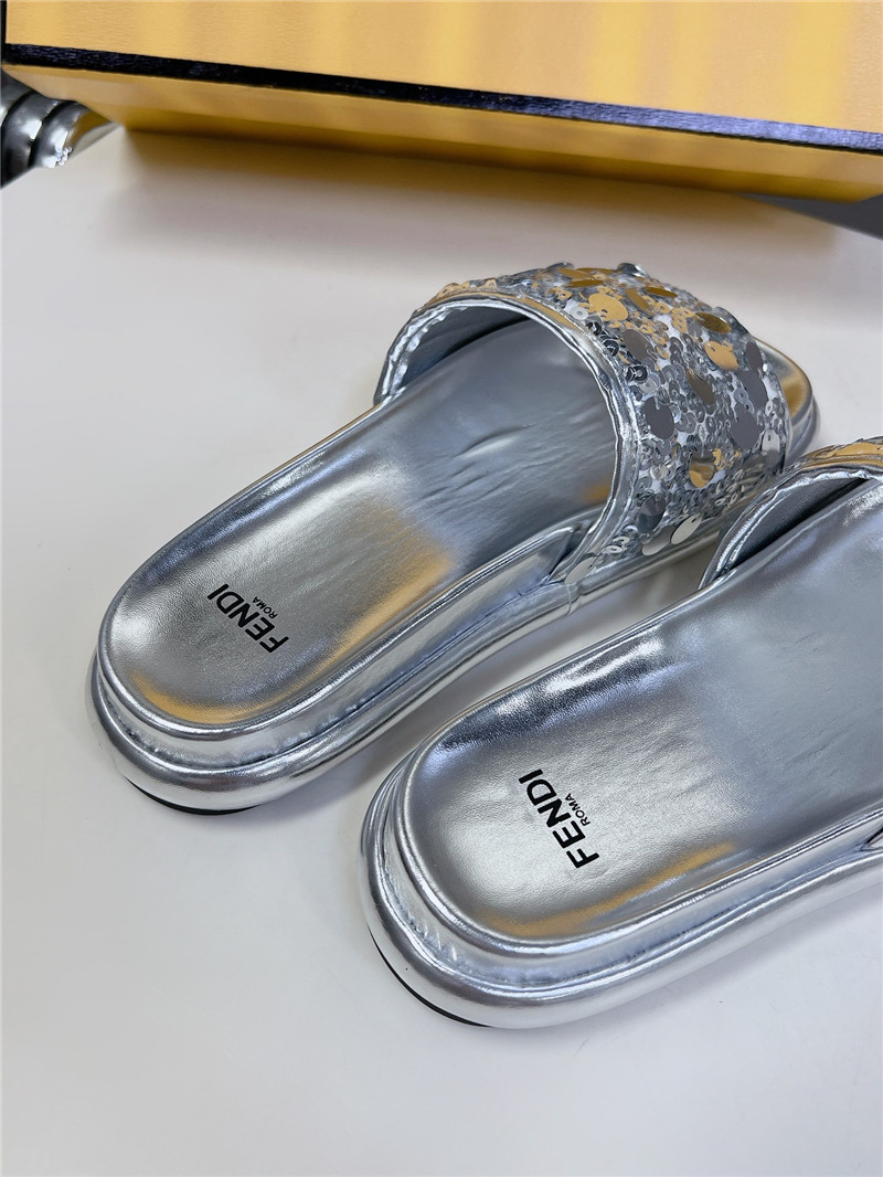 F**di silver glitter rubber sole slides