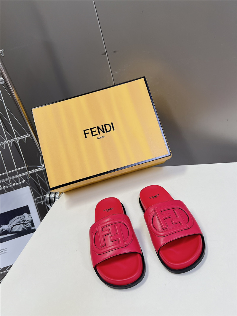 F**di ff baguette leather slides rubber fuchsia