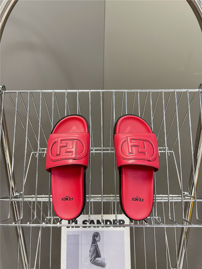 F**di ff baguette leather slides rubber fuchsia