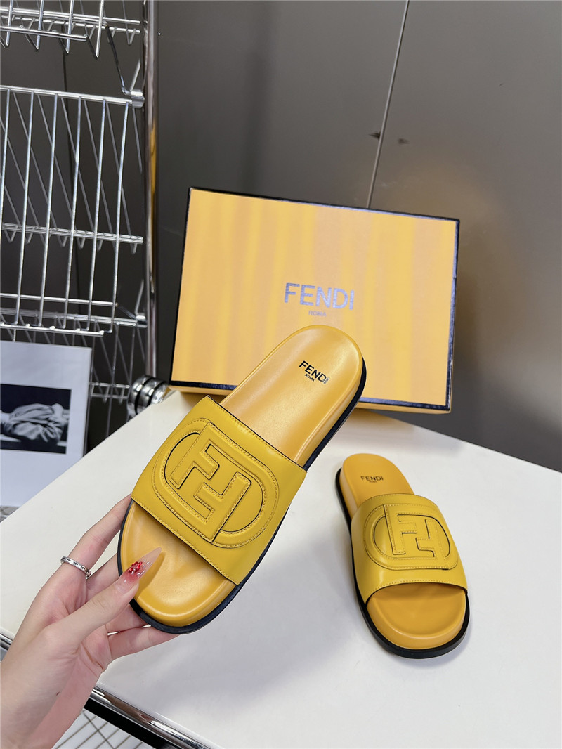 F**di ff baguette leather slides rubber yellow