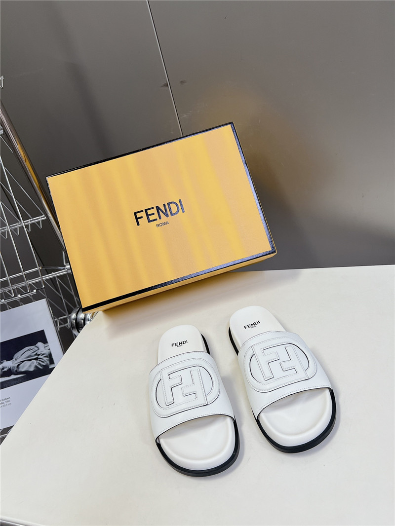 F**di ff baguette leather slides rubber white
