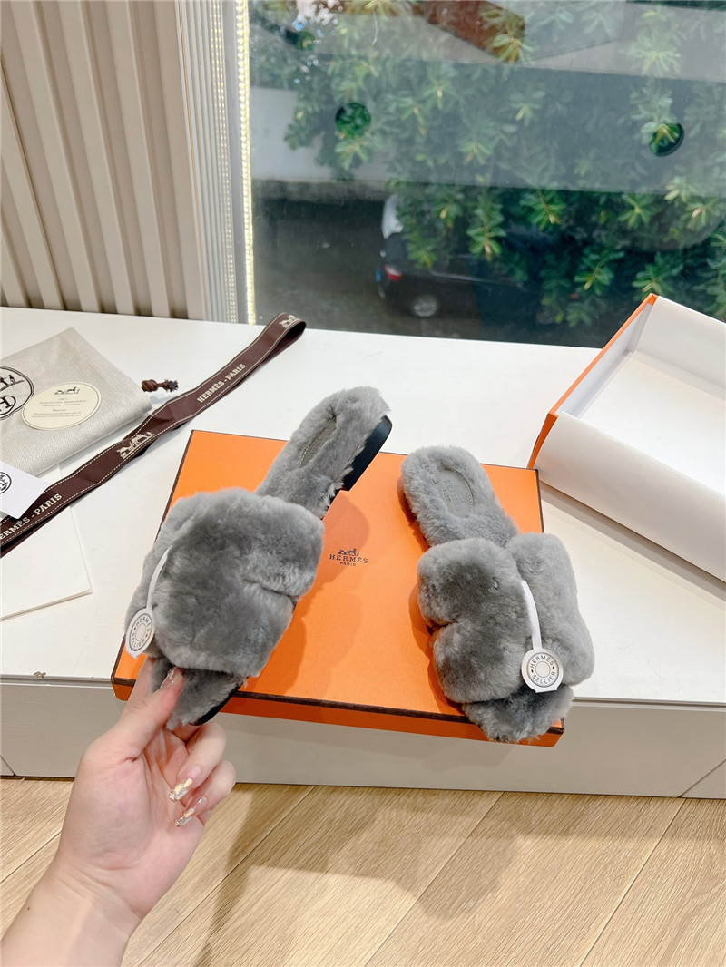 H**me5 shearling h cut-out izmir sandals grey