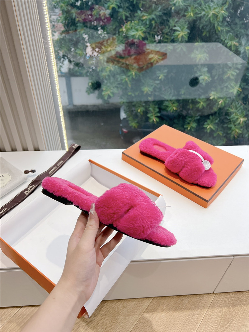 H**me5 shearling h cut-out izmir sandals fuchsia