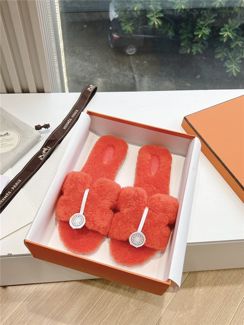 H**me5 shearling h cut-out izmir sandals in orange