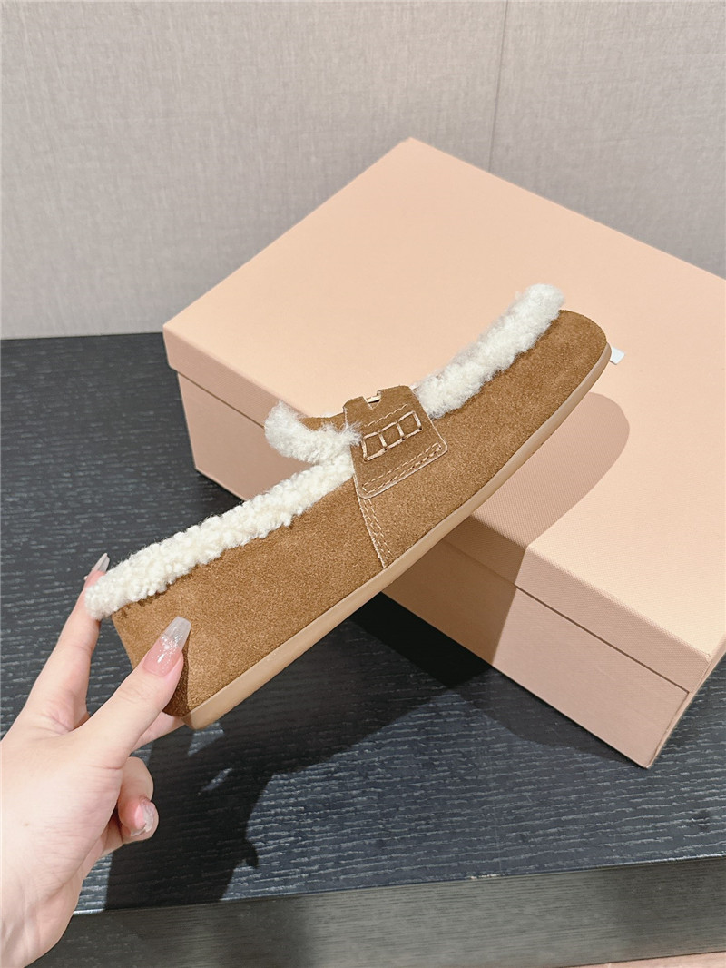 Miu Miu Shearling Ecru Suede Driving Shoes