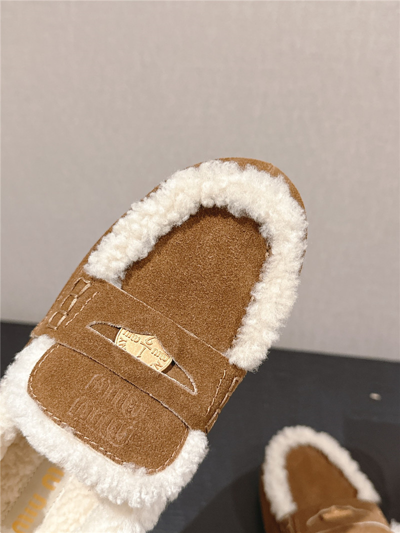 Miu Miu Shearling Ecru Suede Driving Shoes