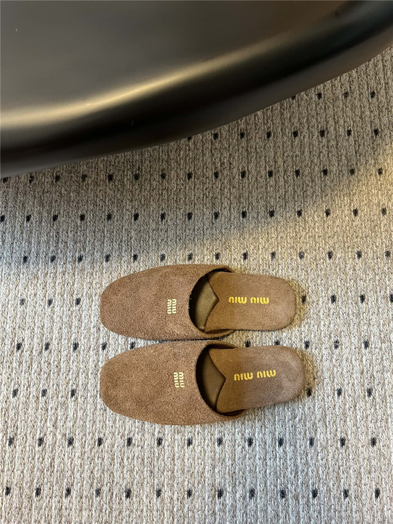 Miu Miu Sienna Suede Slippers with Embossed Logo
