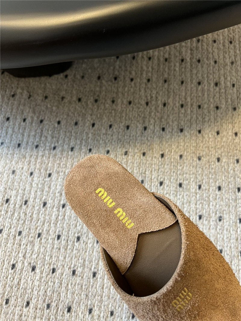 Miu Miu Sienna Suede Slippers with Embossed Logo