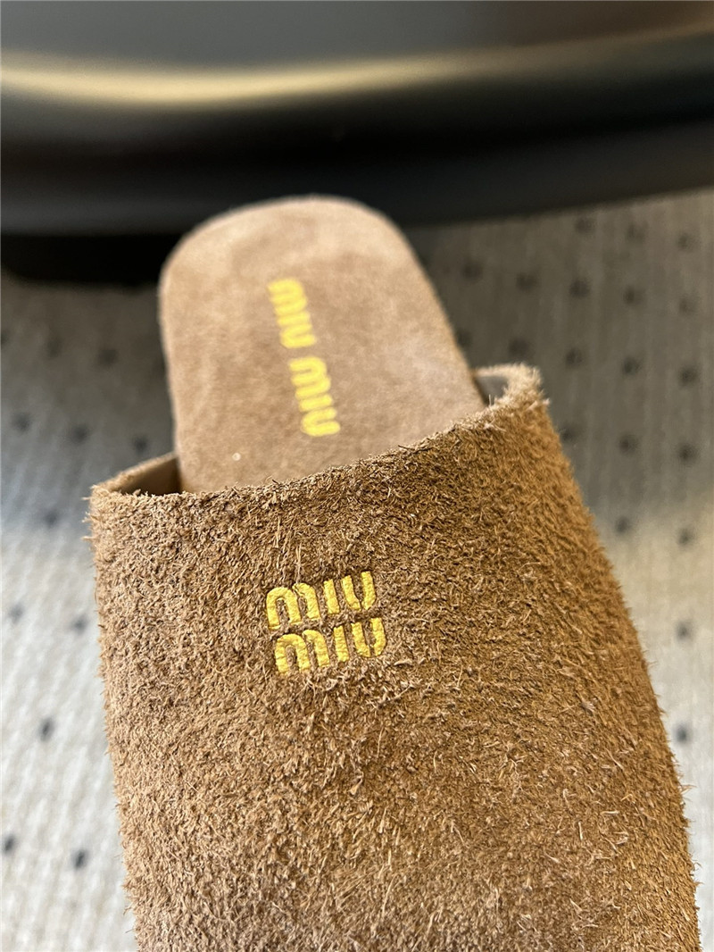 Miu Miu Sienna Suede Slippers with Embossed Logo