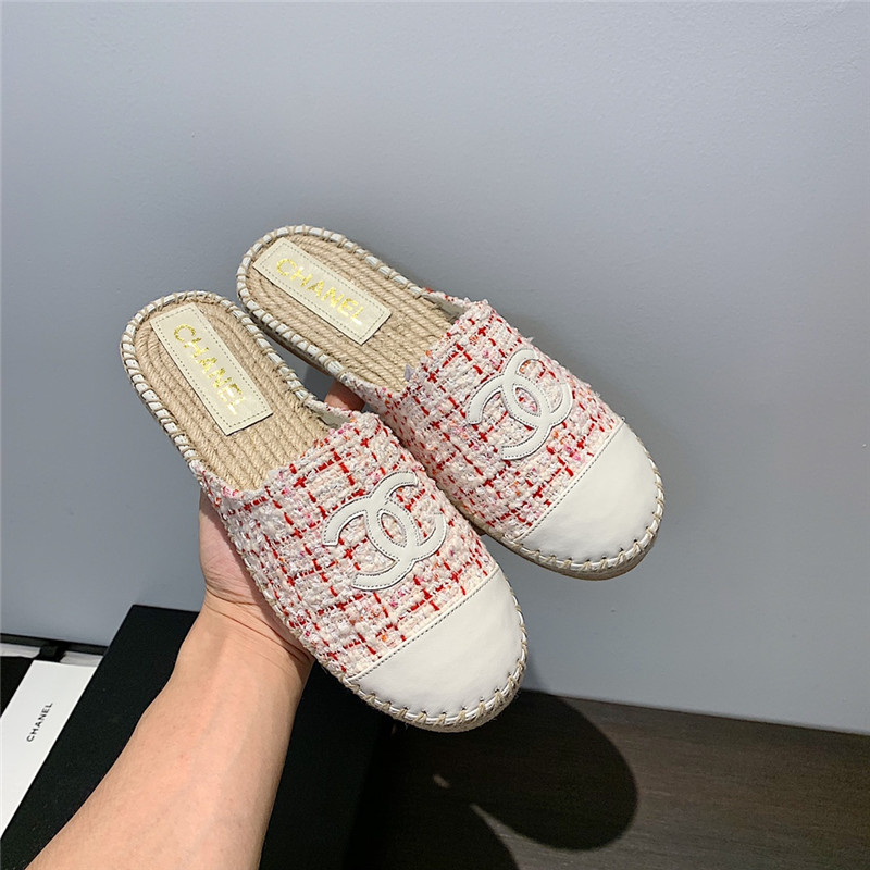 Ch**el pink and white tweed espadrille mules