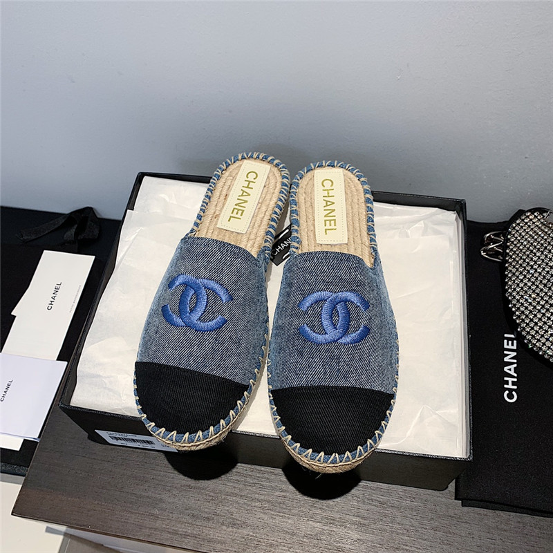 Ch**el blue denim espadrille mules