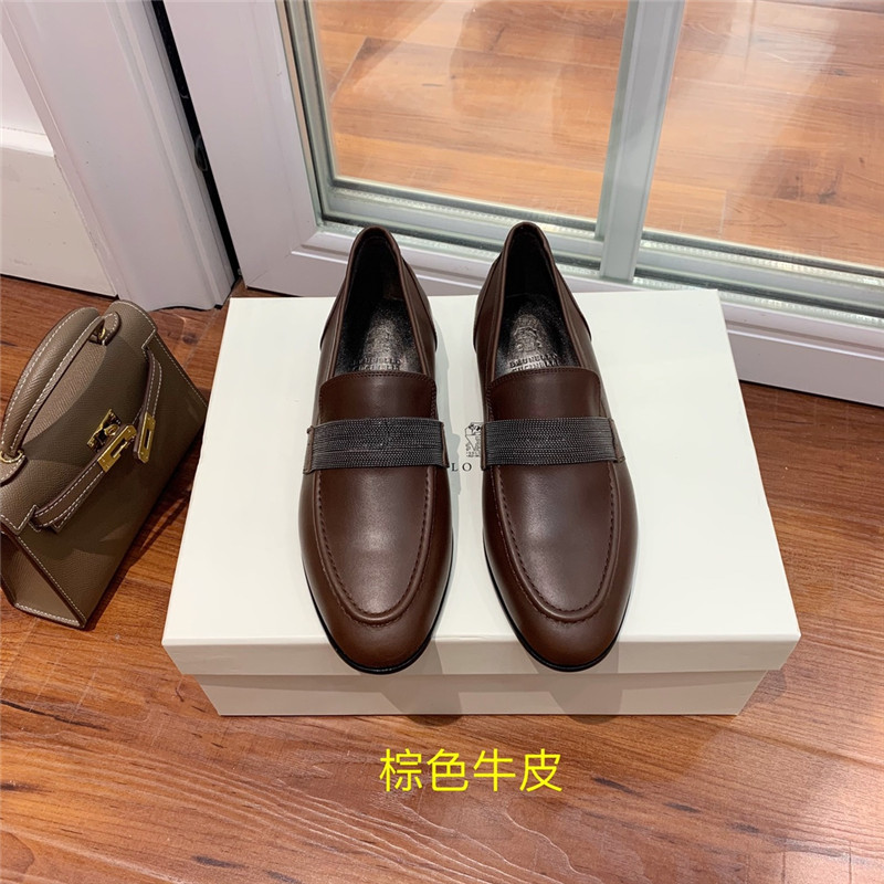 Brunello Cucinelli Brown Leather Penny Loafer with Monili