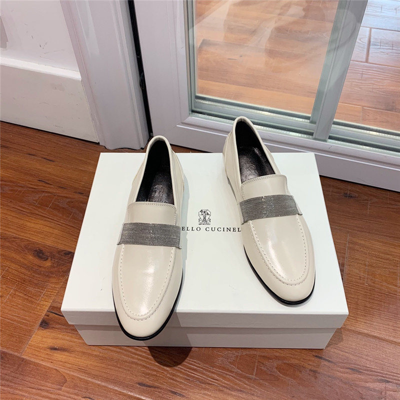 Brunello Cucinelli Chalk Leather Penny Loafer with Monili