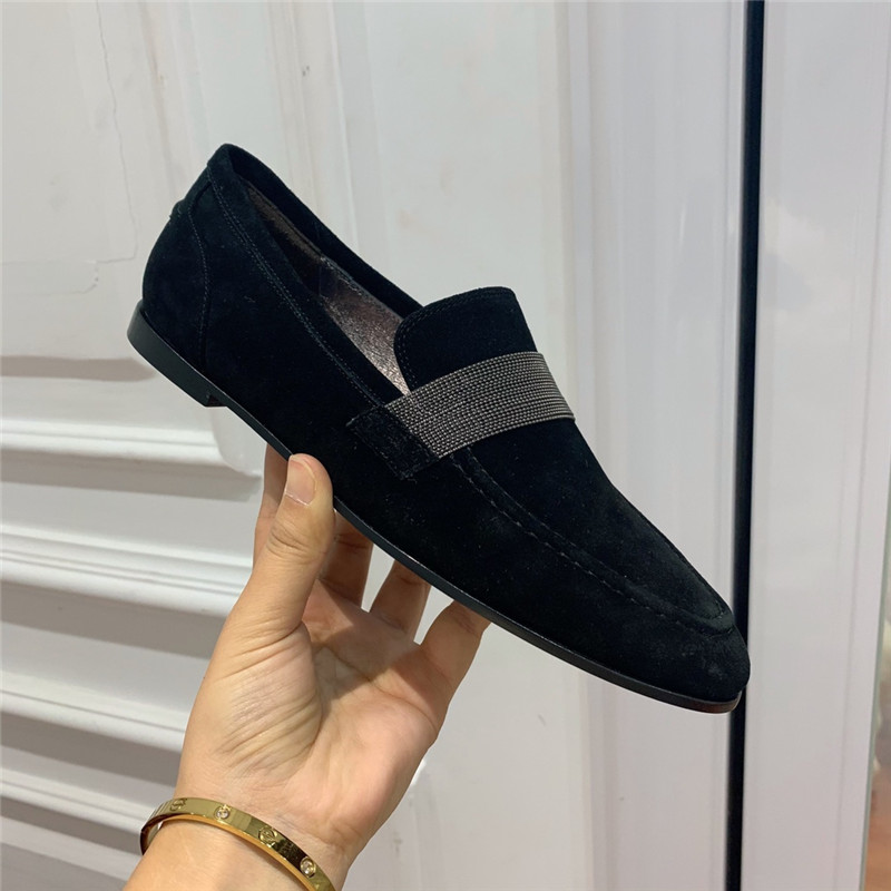 Brunello Cucinelli Black Suede Penny Loafer with Monili