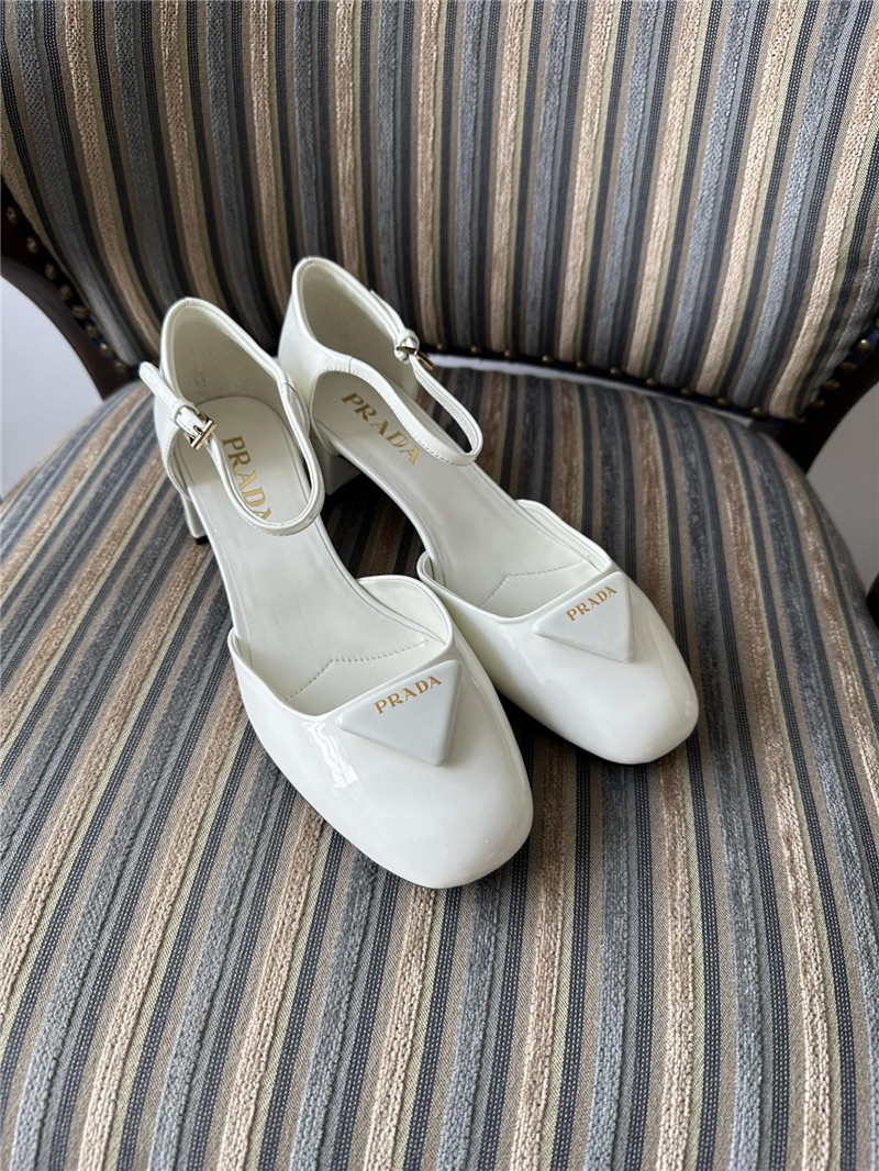 Pra*a white 35mm triangle-logo patent-leather pumps