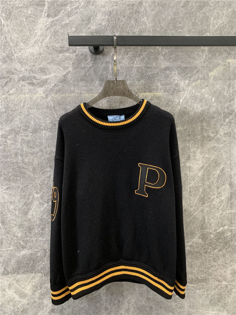 Pra*a round neck letter long sleeve knitted top replica clothes