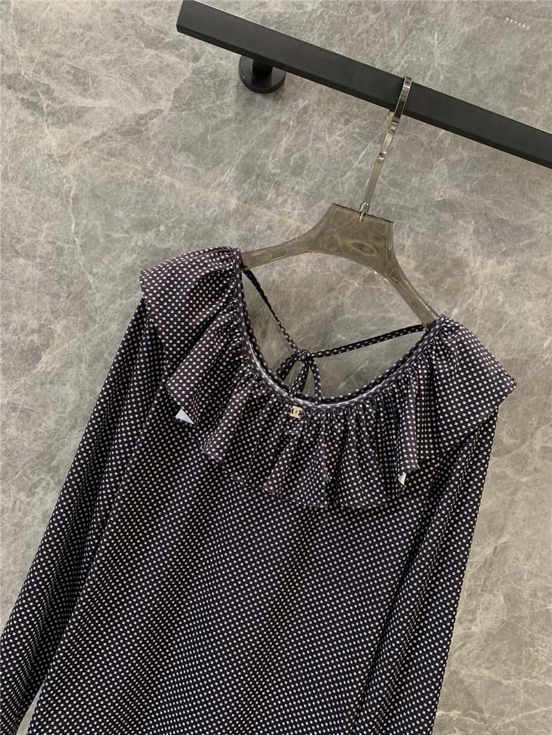 Ch**el logo polka dot ruffle long sleeve top replica clothes