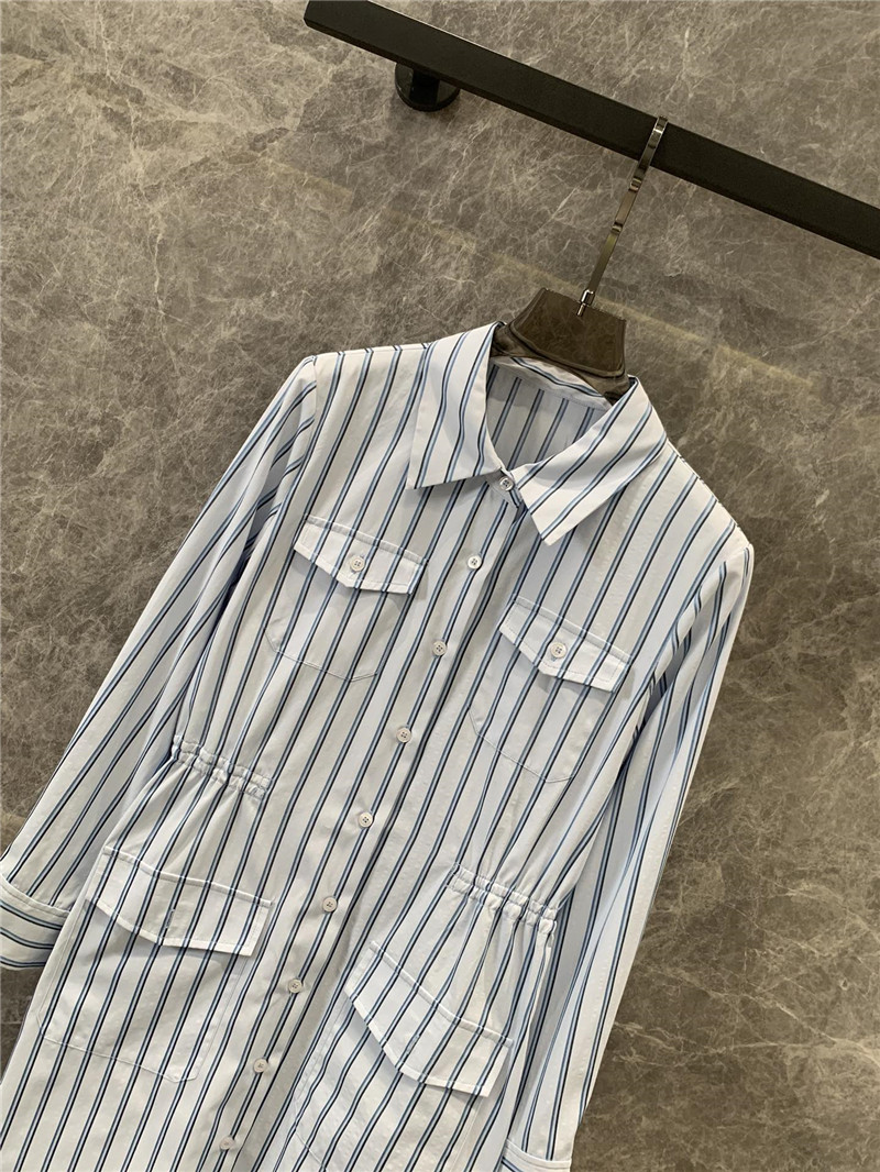 Pra*a striped multi-pocket mid-length shirt dress replicas clothes