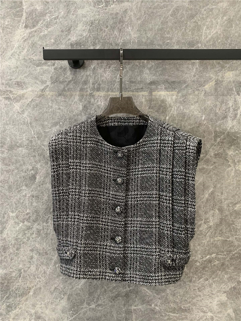 Ch**el round neck waistcoat design gray check vest replica clothes
